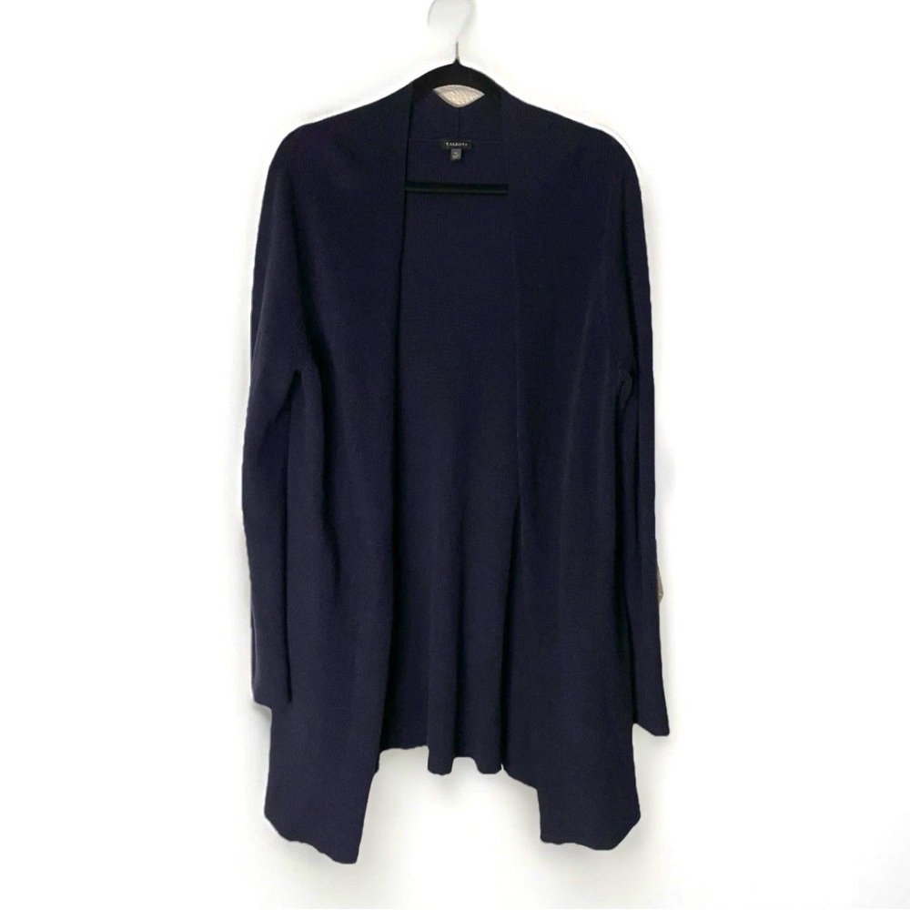 Talbots Side Zipper Open Front Cardigan Long Line Duster Navy Career Winter